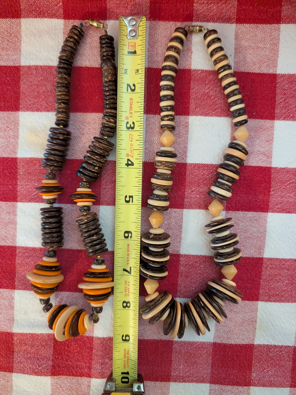 Two Disc Necklaces - One Brown, Tan and Orange. Second Brown And Tan